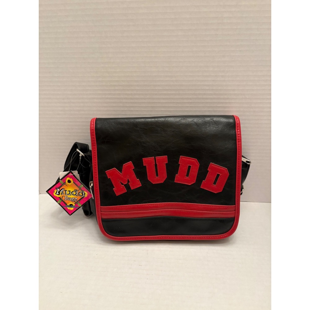 Mudd Bagz Vintage Crossbody Messenger Bag Black Red Faux Leather NWT